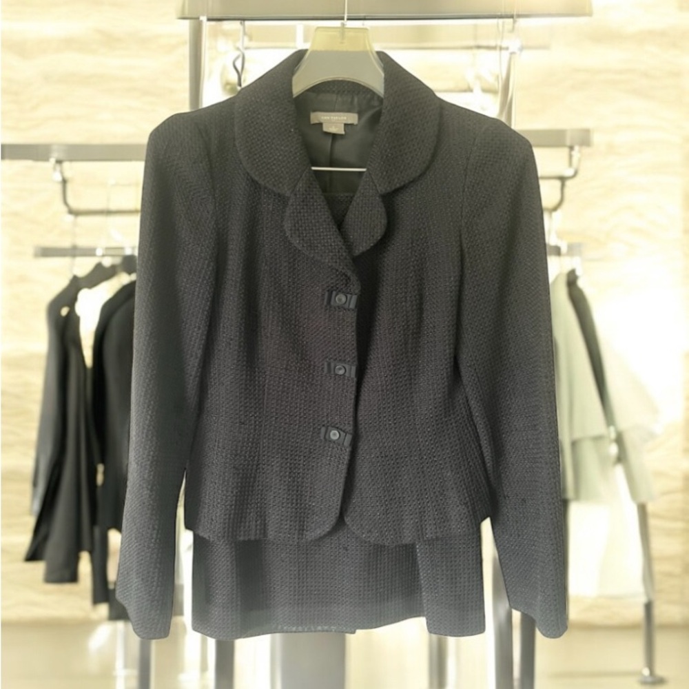Ann Taylor Navy Blue Textured Skirt Suit